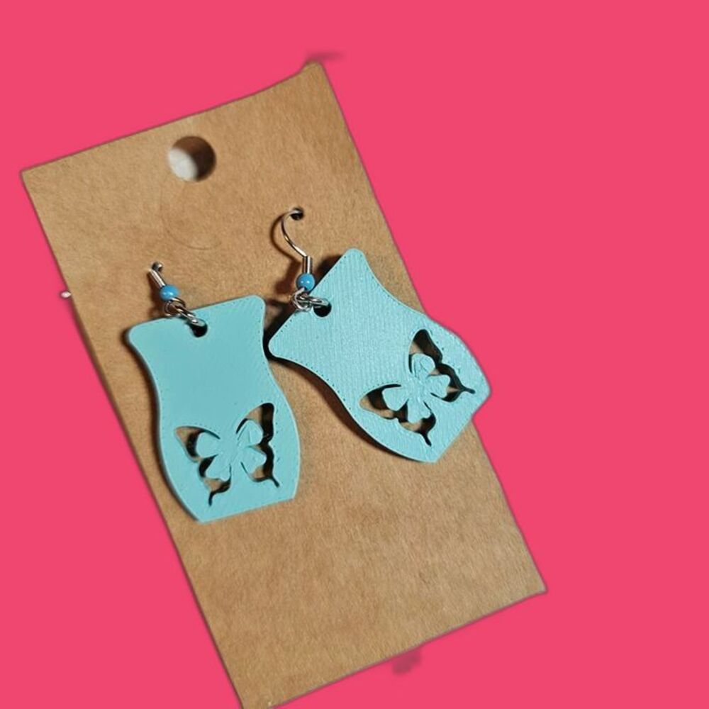Handmade Turquoise Scentsy Bar Shaped Earrings with Butterfly Cutout